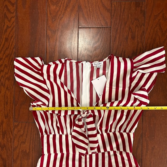 NWT red and white striped jumpsuit flutter cap sleeves bow cute sailor nautical - Picture 3 of 7